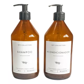 Set Dispenser Vidrio Ambar Shampoo-acondicionador 500 Ml