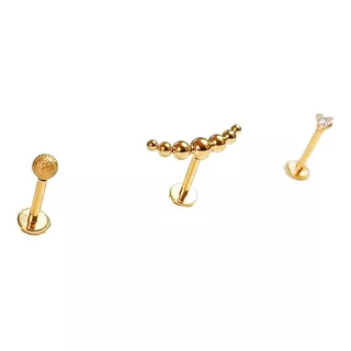 Set Piercing Chapado Oro 18k Nostril Labret Punto Trepador