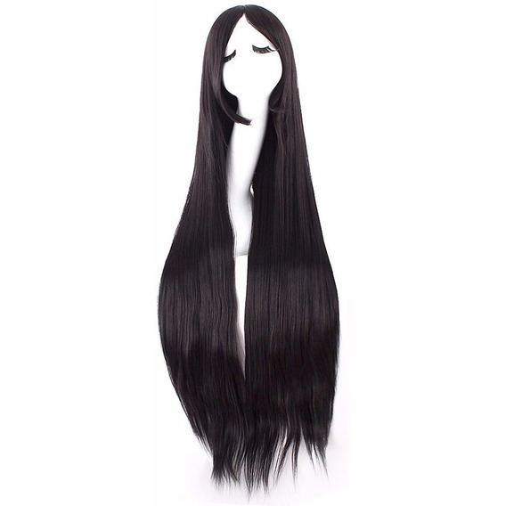 ¡ Peluca Lisa 100cm Negro Extra Larga Kanekalon Cosplay !!