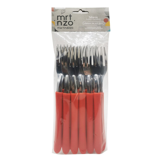 Cubiertos Tenedores De Mesa X12 En Bolsa Acero Inox Rojo