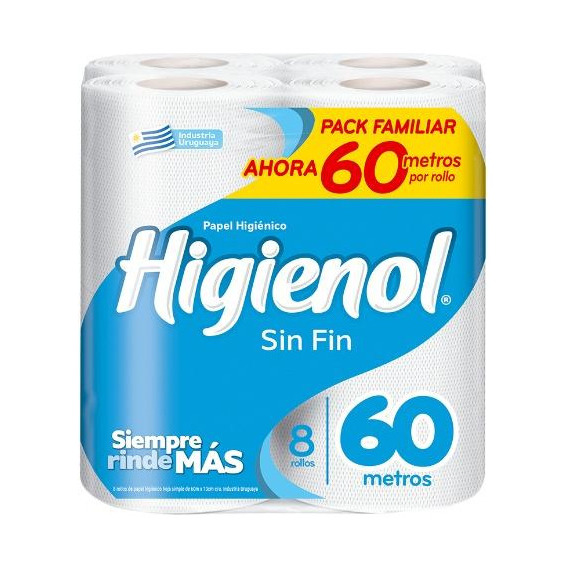 Papel Higienico Higienol Sin Fin 60m 8 Rollos