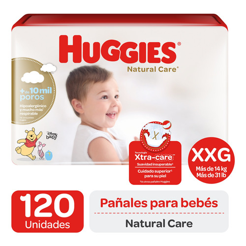 Pañales Huggies Natural Care - Paq 120 un Talla XXG