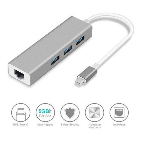 Hub Adaptador Tipo C 1000mbps Gigabit 3 Puerto Usb