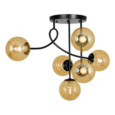Plafon Luna Rulo 6 Luces Negro Ambar Apto Led E27 Plug