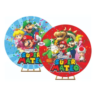  Lona Circular Decorativa Fiesta Mario Bros 2mt X 2mt 