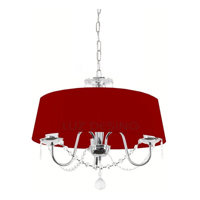 Araña 3 Luces London Central Cromo Cairel Pantalla Organza 