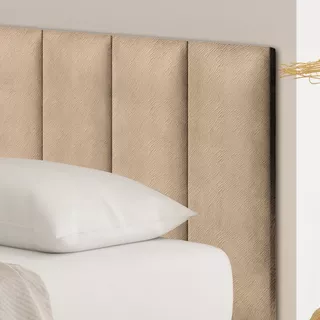 Cabeceira Cama Queen Veludo Quarto Decoração Kit Com 8 Peças Cor Bege