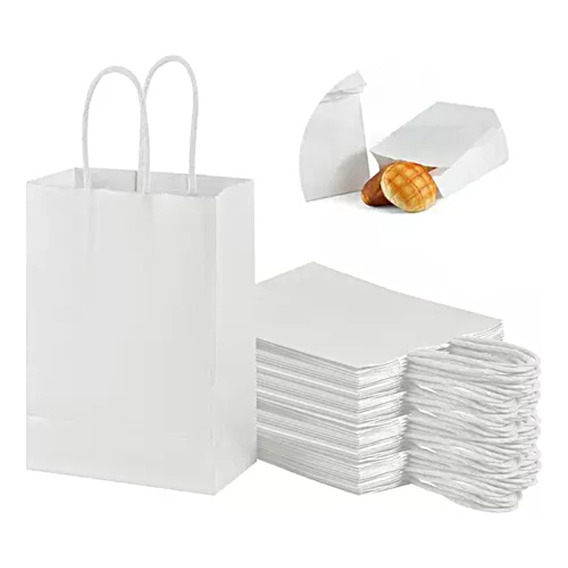 25 Bolsas De Papel Kraft Mandado Ecológica Reciclable Blanco