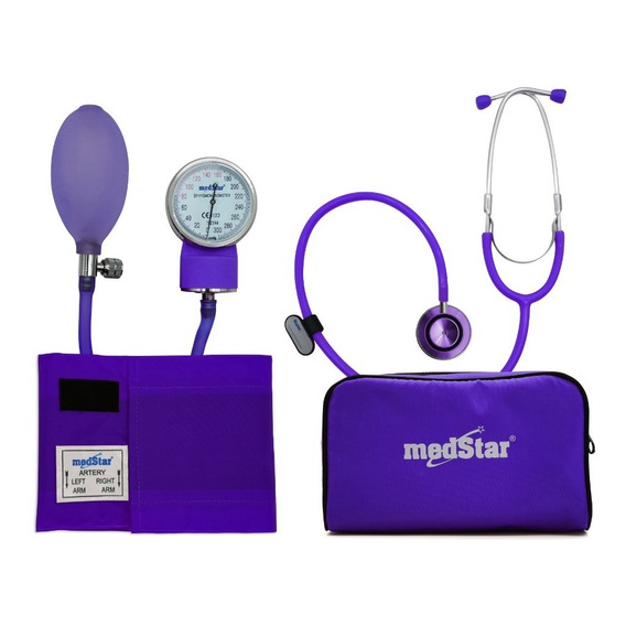 Kit Baumanómetro Con Estetocopio Doble Campana Medstar Color Violeta
