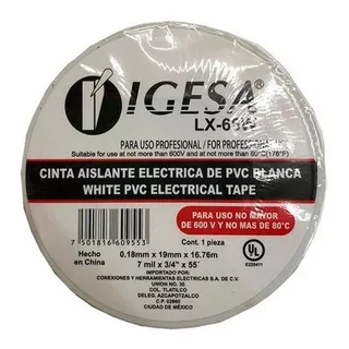 10 Cinta Eléctrica Aislante De Pvc 19mm 16.7mts Igesa Grande Color Blanco
