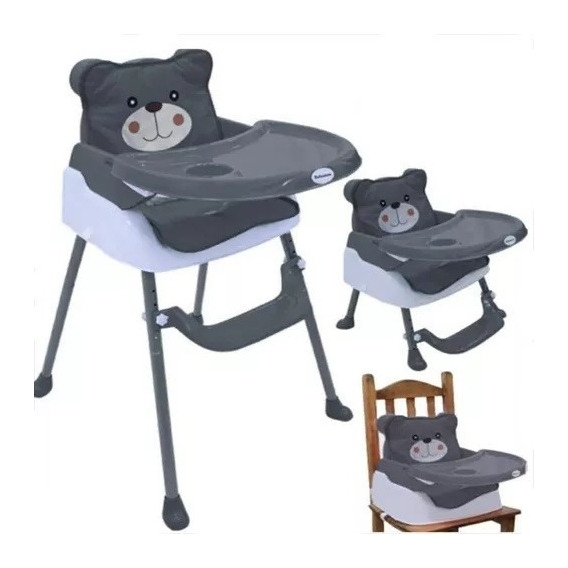 Silla Comedor Oso 3 En 1 Portatil Doble Altura Bebesitos Color Gris