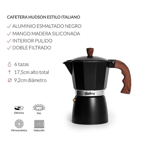 Hudson Moka Cafetera Aluminio Esmaltado Negro Tipo Italiana Induccion 6
