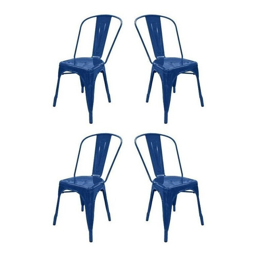 Silla de comedor DeSillas Tolix, estructura color azul oscuro, 4 unidades