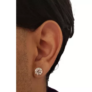 Par Brincos Masculino Prata Maciça Pura 950 Pedra Zircônia 