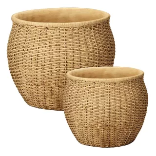 Kit Cachepot Vaso Decorativo Estilo Fibra Natural Trançada