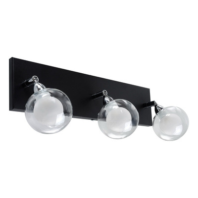 Aplique 3 Luces Led Acero Negro Globo Doble Vidrio.