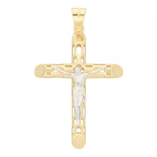 Medalla Dije Cruz Crucifijo Cristo Hombre Oro 10k 4x2.4cm Color Amarillo