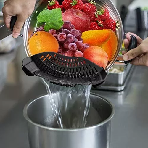 Colador de clip, se adapta a ollas, cacerolas, cuencos, colador de cocina,  colador de alimentos de silicona, resistente al calor para espagueti