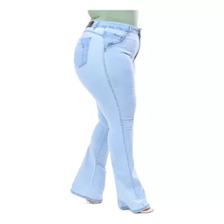 Calça Jeans Flare Feminina Plus Size Cintura Alta Com Lycra 
