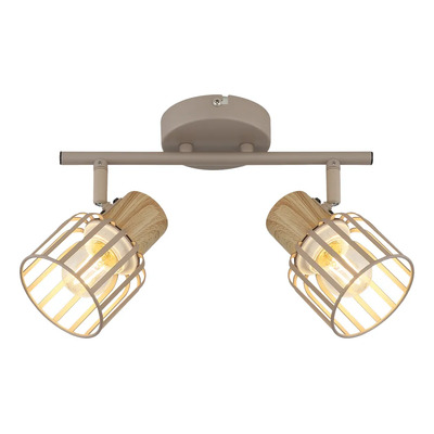 Aplique 2 Luces Beige + Símil Madera Apto Led E27 Mks Beige/ Simil Madera