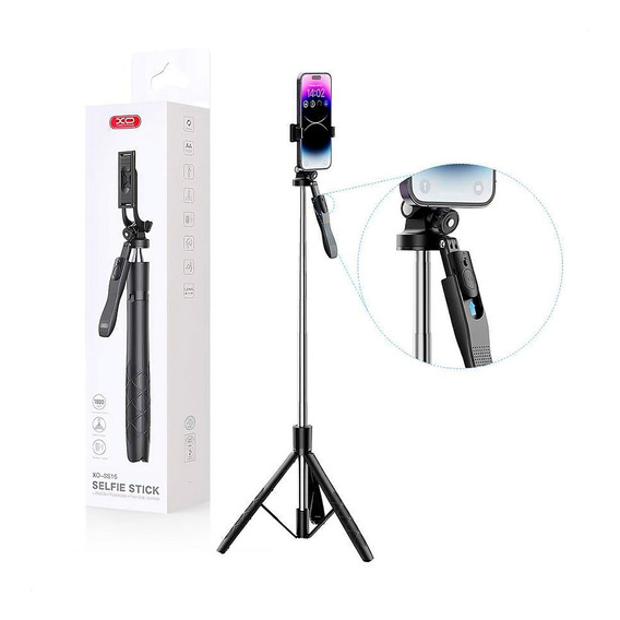 Palo Selfie Tripode Xo Para Celular Go Pro 180cm Bluetooth Color Negro