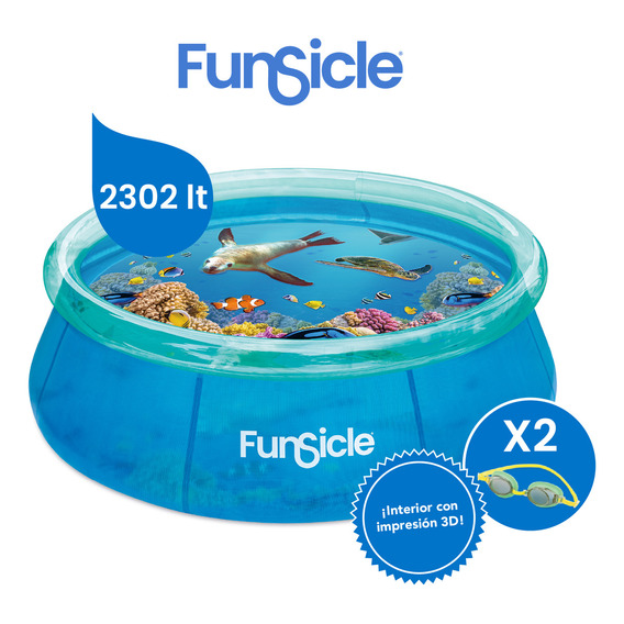 Pileta Inflable Redonda Mar 3d Funsicle 2302lts + 2 Antiparr Color Azul