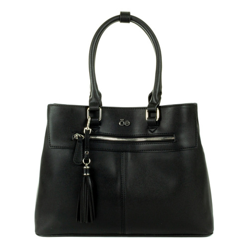 Satchel Con Colgante De Flecos Cloe Mujer Color Negro Diseño de la tela