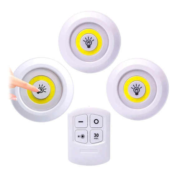 Set 3 Lampara Led Inalámbrica Adhesivas Pilas Control Remoto