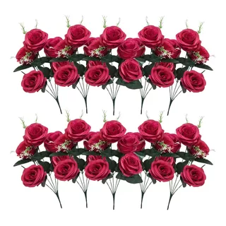 Kit Com 10 Buquê Artificial Rosas Grandes Realistas Atacado