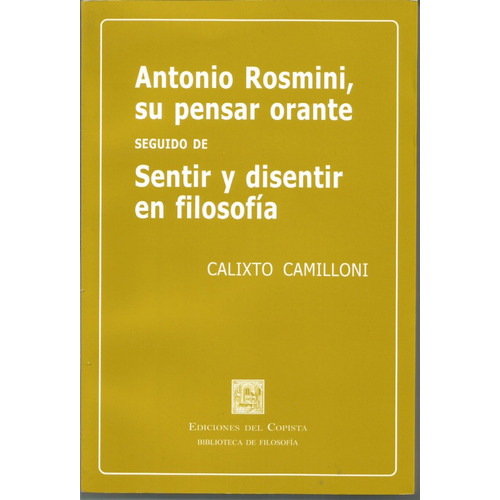 Libro Antonio Rosmini, Su Pensar Orante