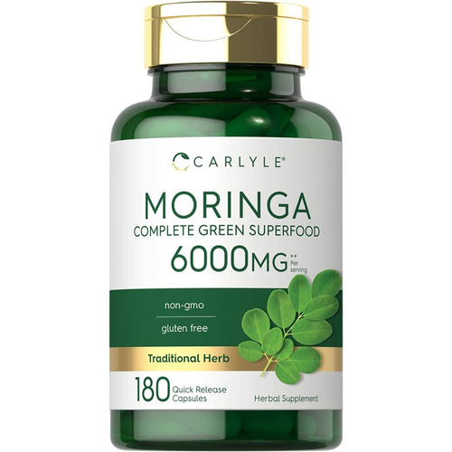 Moringa Oleifera 6000 Mg 180 Capsulas Super Alimento Sabor Sin sabor