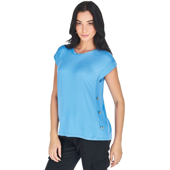 Blusa Azul Manga Corta Para Mujer Devendi Denim Co.