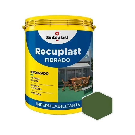 Sinteplast Recuplast Fibrado Impermeabilizante Techo/terraza Membrana Liquida X 4 Lts Color Verde cemento