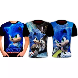 Kit 3 Camisetas Infantil Menino Sonic Camisa Manga Curta 