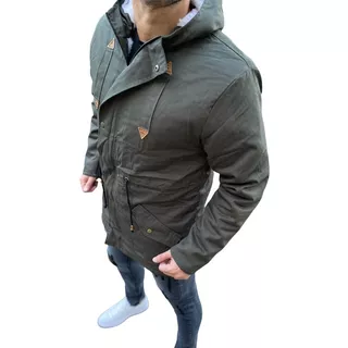 Campera Tapado Parka De Abrigo Con Corderito Negra Y Verde