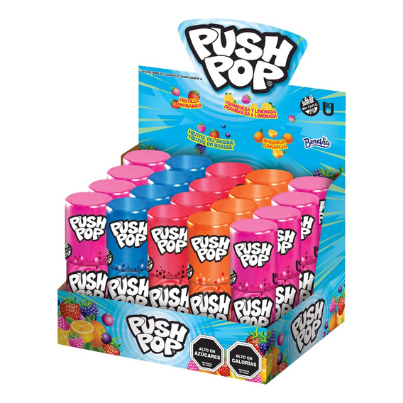 Caramelo Push Pop Sabores Frutales Display X 20 Un.