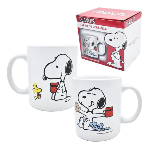Taza De Cerámica De Peanuts 480ml Color Blanco Snoopy