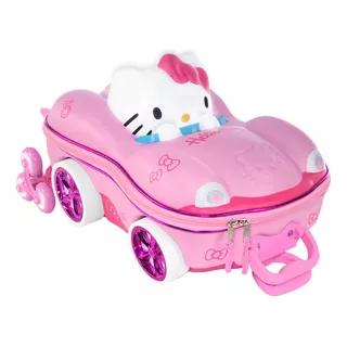 Mochila Escolar Hello Kitty Carro Rosa 3d Mala 6 Rodinhas