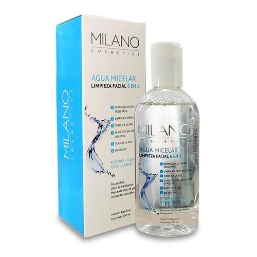 Agua micelar Milano by Saphirus 6 en 1 desmaquillante 200ml