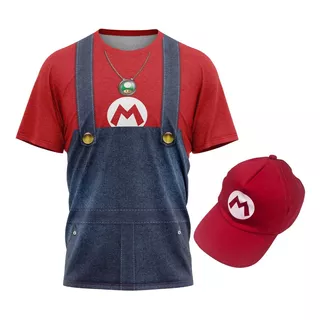 Kit Mário Camiseta E Boné Do Mário Super Mario Bros 