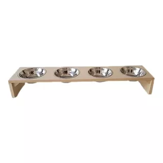 Comedouro Com 4 Potes Inox300 Ml P Cachorro E Gato Mdf 15mm 