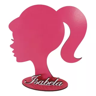 Centro De Mesa Silhueta Barbie Rosa Mdf C/ Nome - 15 Uni
