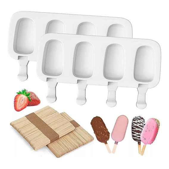 Molde Helado Silicona Chocolate Frutas Paleta X4 +50 Palitos