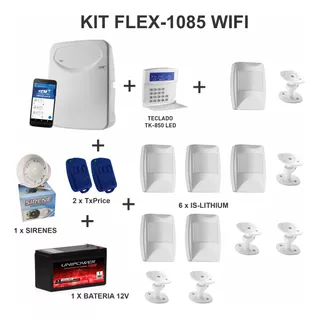 Kit Central De Alarme Flex-1085 Wifi+teclado+tx+sm+infra+bat