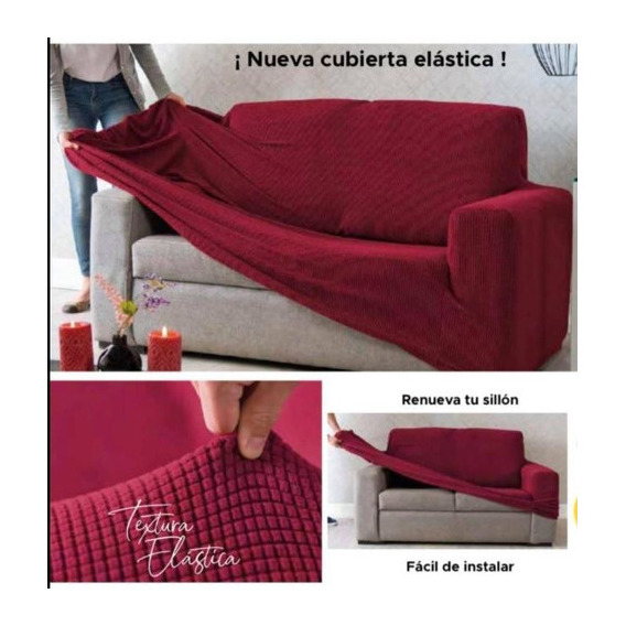 Protectores De Sala Stretch Estirable Antideslizante 3 Pzas Color Vino Cuadros