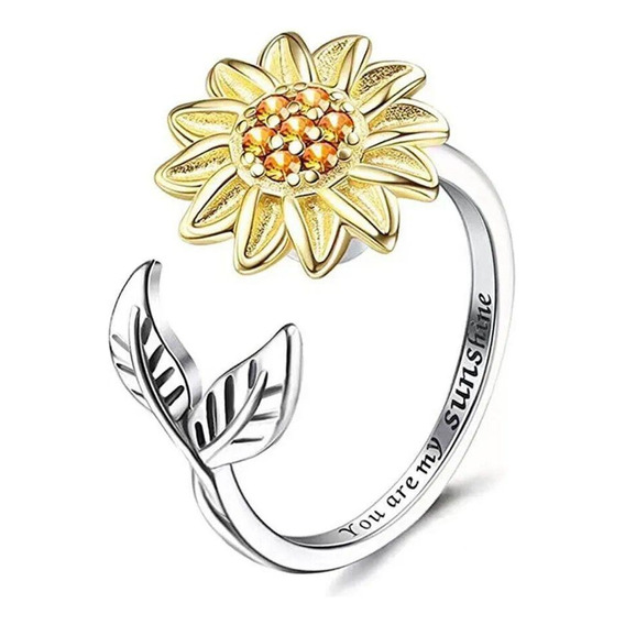 Anillo Ajustable Girasol Luna Giratorio Anti Estrés Regalo