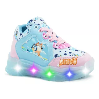 Tenis Niña Bluey Luces Led Bingo Chilli Bandit Rosa 15-21.5