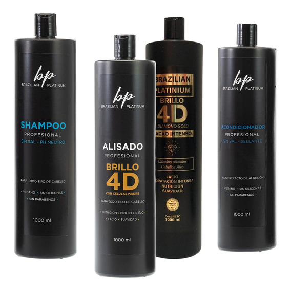 Alisado 4d + Shampoo + Acondicionador 1lt Brazilian Platinum