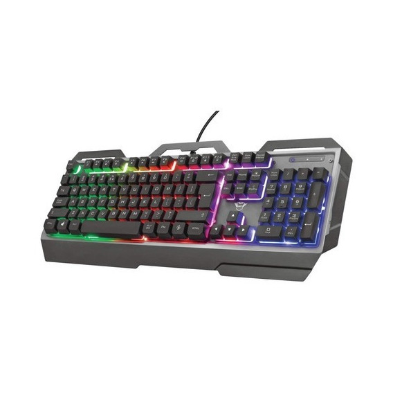 Teclado gamer Trust GXT 856 Torac QWERTY español latinoamérica color negro con luz RGB