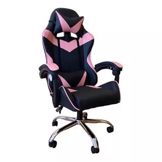 Silla Gamer Rosada Con Base Metalica